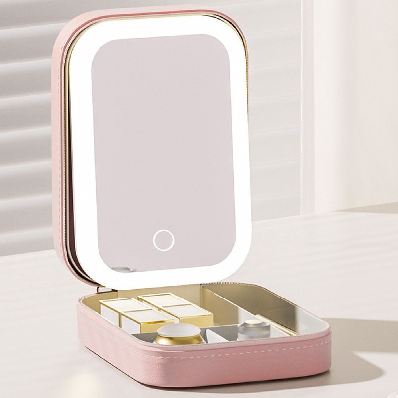 Jewelry Storage Box 3 Color Adjustable Lighting Leather Travel Makeup