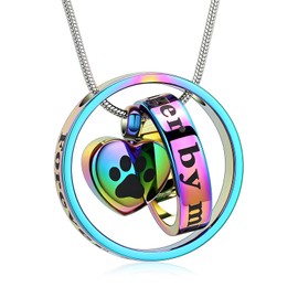 Forever in my heart, no longer at my side pet cremation jewellery for ashes of dog/cat funeral keepsake urn necklace paw print memorial necklace, Stainless Steel, No Gemstone