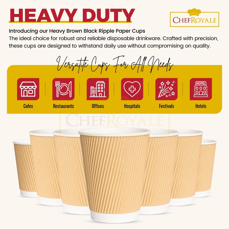 CHEF ROYALE Kraft Ripple Cups Full Box Without Lids (500