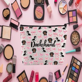 JYTAPP Dachshund Coquette Makeup Bag Dog Lovers Gift Pink Bow Coquette Cosmetic Bag Dachshund Dog Mom Gifts
