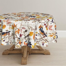 Horaldaily Fall Tablecloth 70×70 Inch Round, Bird Autumn Harvest Tree Washable Seasonal Table Cover for Party Picnic Dinner Decor