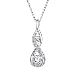 Aprila Women Infinity Necklace 925 Sterling Silver Twist Pendant with Chain 5A Cubic Zirconia April Birthstone Jewelry