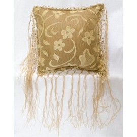 Steel Paisley Elise Floral Net Pillow Cover Hand Knotted Fringe Gold 10 inch