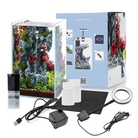 Aqua Worx Sand Waterfall Tank Kit - Silent Operation Falling Sand Fish Tank w/LED Light and Self Cleaning Filtration - Desktop Rimless Starter Aquarium Kit, Just Add Plants - 3.38GAL | 12.8L (B1)