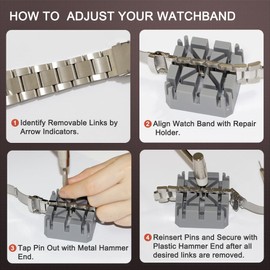 Wellfit Watch Link Removal Tool Kit, Watch Band Adjustment Tool with Repair Holder, Double Hand Hammer and 3 Punch Pins (0.8/0.9/1.0mm)