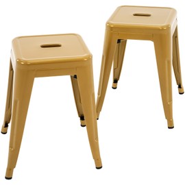 Brage Living 18 Inch Industrial Metal Stools Set of 2, Stackable Classroom Stools, Backless Metal Dining Chairs for Indoor Outdoor, Kitchen Short (Mustard Yellow)