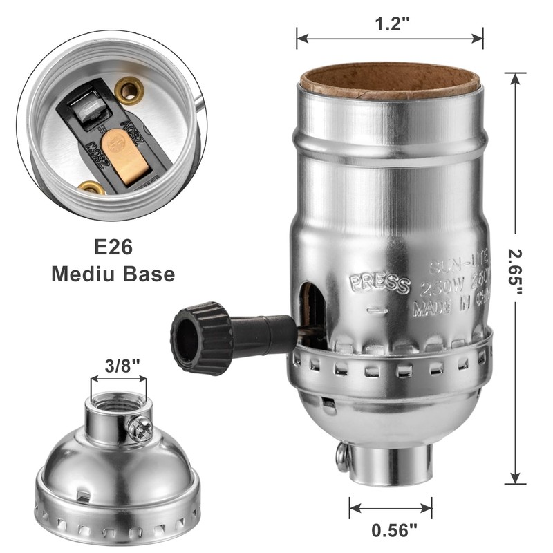 3 Way Lamp Socket Replacement, E26 Threaded Base, Turn Knob