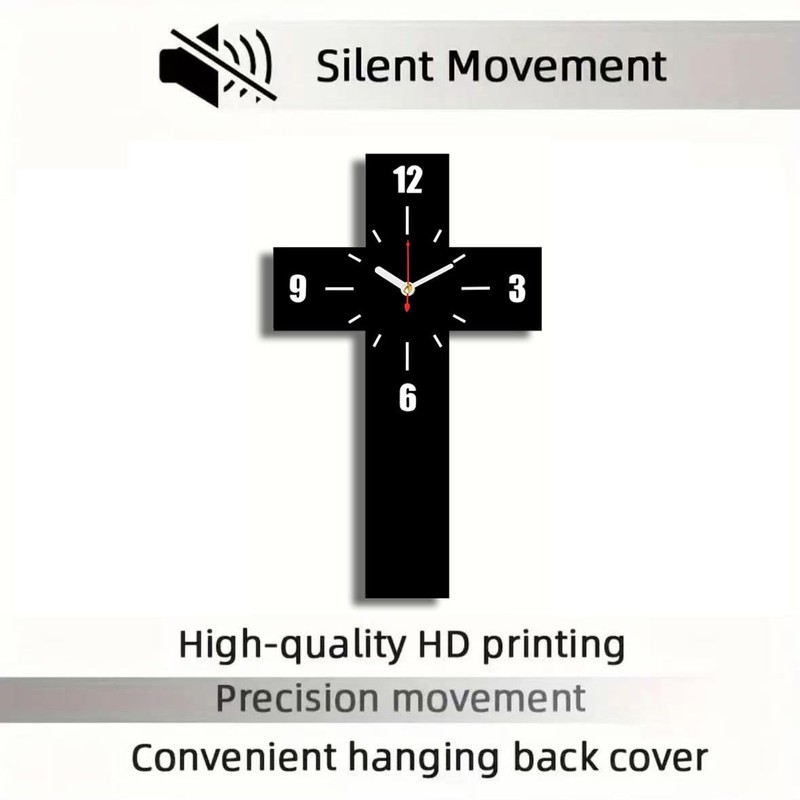 THIDARGO Modern Cross-Shaped Wall Clock, Black, Minimalist Design, 12 x