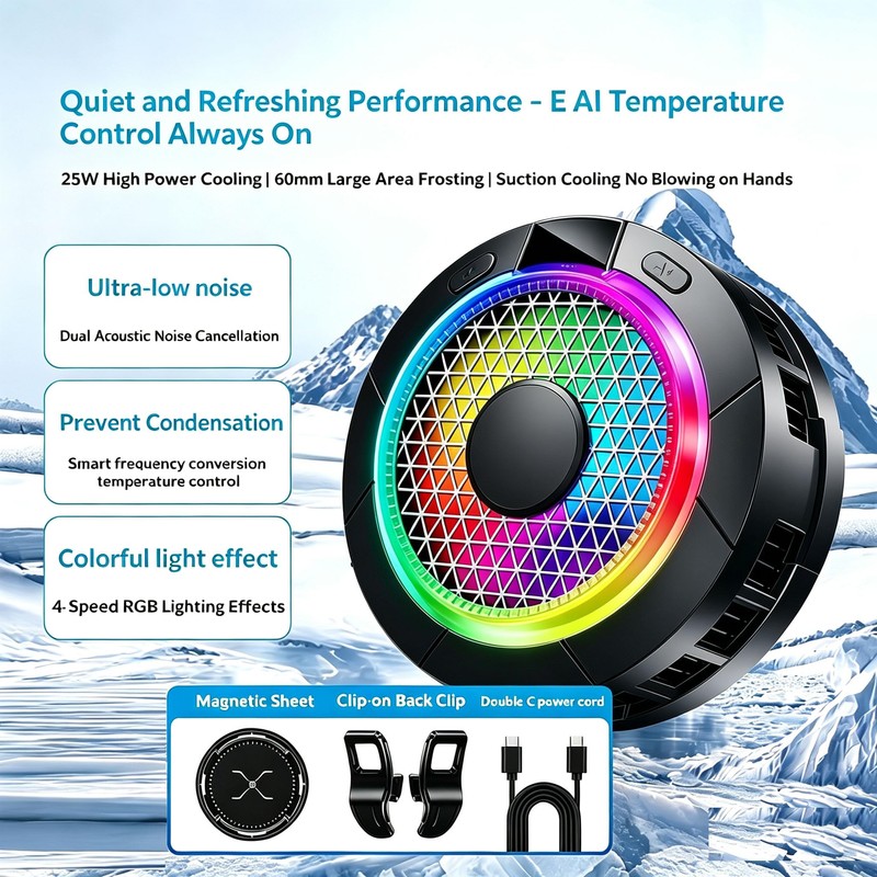 Magnetic Cell Phone Cooler for Gaming, 24W Cellphone Cooling Fan