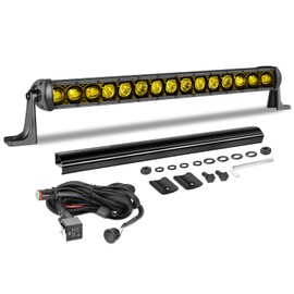 20 Inch Amber Light Bar Kit, AKD Part 105W Slim Single Row LED Light Bar w/Wiring Harness Black Cover Spot Flood Combo Off Road Driving Light Bumper Grill Light for Truck Pickup SUV UTV ATV