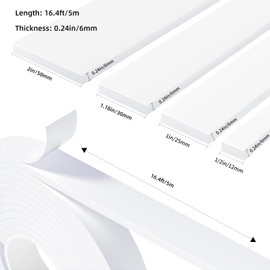 Weather Stripping Door Seal White,1Inch Wide X 1/4 Inch Thick,Air Conditioner Window Seal,Self Adhesive Foam Tape High Density Foam Sealing Strip,Door Soundproof Tape Roll,Total 16.4 Feet Long