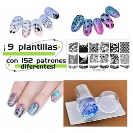 Dolores Set 12 Placa Sello Uñas Plantillas,estampador,raspador,bolsa