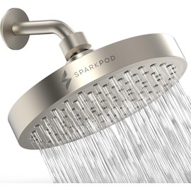 SparkPod Shower Head - High Pressure Rain - Premium Quality Luxury Design - 1-Min Install - Easy Clean Adjustable Replacement for Your Bathroom Shower Heads (Elegant Brushed Nickel, 6 Inch Round)