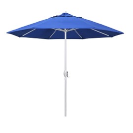 California Umbrella 9' Rd Aluminum Patio Umbrella, Crank Lift, Auto Tilt, White Finish, Royal Blue