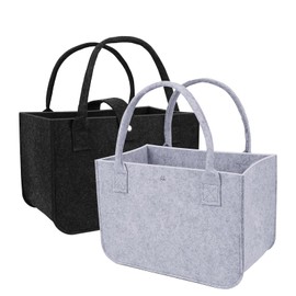 Felt Shopping Bag, Pack of 2, Felt Bag, Shopping Bag, Foldable Felt Bags, Shopper, 30 x 20 x 18 cm (Black + Grey)