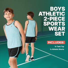 Essenclo Boys Clothing Sets, Boys Athletic Shorts & Sleeveless Shirts, Crew Neck Kids Tank Top Clothes Size 3-16 (2 Pcs Set) - E1001 - Lime Green - 9-10