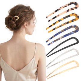 TIOSRU 6 PCS French Hair Pins for Women, Metal U Shaped Hair pin Acetate Tortoise Shell Hair Forks French Twist Hair Pins for Buns Hair Styling sticks for Thick Thin Hair