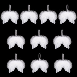 Becellen Pack of 10 Christmas Angel Wings, White Christmas Tree Decorations, Christmas Tree Decoration, White Angel Wings, Christmas Decoration for Christmas Party, Decoration, DIY Crafts