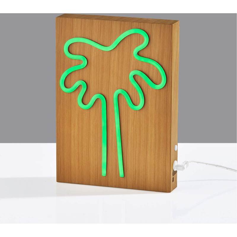 Adesso SL3720-12 Wood Framed Neon Palm Tree Table/Wall Lamp, Brown