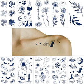 ANIUVOT Fashion Tattoo Stickers Small and Semi Permanent Body Stickers for Women 10 Pieces, 100% Plant Ink 2 Weeks Indestructible Tattoos Waterproof Long Lasting, Infinite Realistic Flowers,