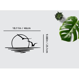 Sun Metal Wall Art Abstract Sunset with Seagulls Metal Wall Decor Minimalist Sunrise Line Art for Living Room Kitchen Bathroom Indoor Outdoor