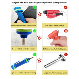Autgekr Window Breaker Seatbelt Cutter, Glass Breaker, Spring Loaded Window Breaker with Light Glow Ring, Emergency Car Escape Tool for Land and Underwater (Blue)