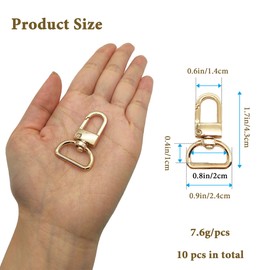 XCSJ Carabiner Hook for Bags, Swivel Carabiner Hook, 360° Rotating Zinc Alloy Bag Accessories, Key Carabiner for Bags, Keychains, DIY, 10 Pieces (Gold, 2 cm)