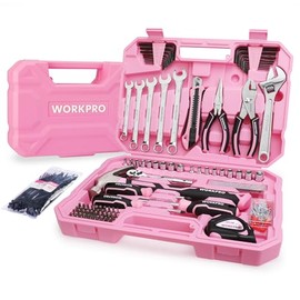 WORKPRO 284PCS Pink Tool Set, Portable Home Basic Tool Kit Box for Women