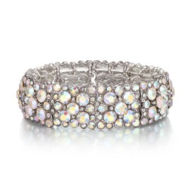 EVER FAITH Women's Round Austrian Crystal Elegant Bridal Stretch Bracelet, Crystal