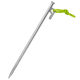 Zelthering 1 STK. 30 cm mit P-Haken und einem Stück fluoreszierender Leine - Stabiler Hering aus verzinktem Stahl, 9 mm Ø, für harten Boden, Camping, Vorzelte, Zelte, Pavillons