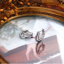 Dochais Hoop Earrings Gold Silver with Zirconia Hoop Earrings Small Silver 925 Earrings Gold 14 Carat Gold-Plated Hypoallergenic Earrings Double Hoop Earrings Huggie Hoop Earrings for Women Girls Men,