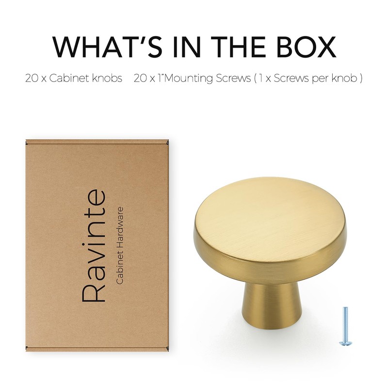 Ravinte 20 Pack Solid Single Hole Kitchen Round Cabinet Knobs
