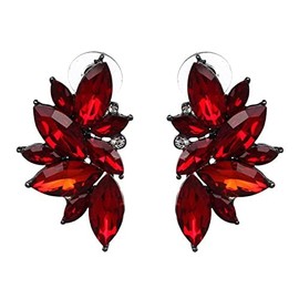 Vintage Rhinestone Statement Earrings for Women Retro Fancy Cluster Crystal Drop Dangle Earrings Fashion Bling Colorful Earrings (Red)