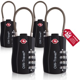 OW-Travel Cable Lock 4 Digit Combination Lock Suitcase Lock Padlock Luggage Lock Security Lock TSA Lock Cable USA Lock Combination Code for Travel Suitcase Locker Backpack Luggage: 4 Black