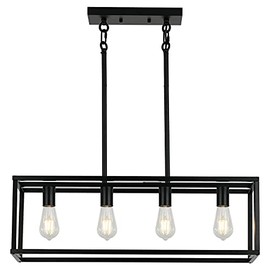Xilicon Contemporary Chandeliers Black 4 Light Modern Vintage Dining Room Lighting Fixtures Hanging, Kitchen Island Linear Pendant Lights Farmhouse Flush Mount Ceiling Light