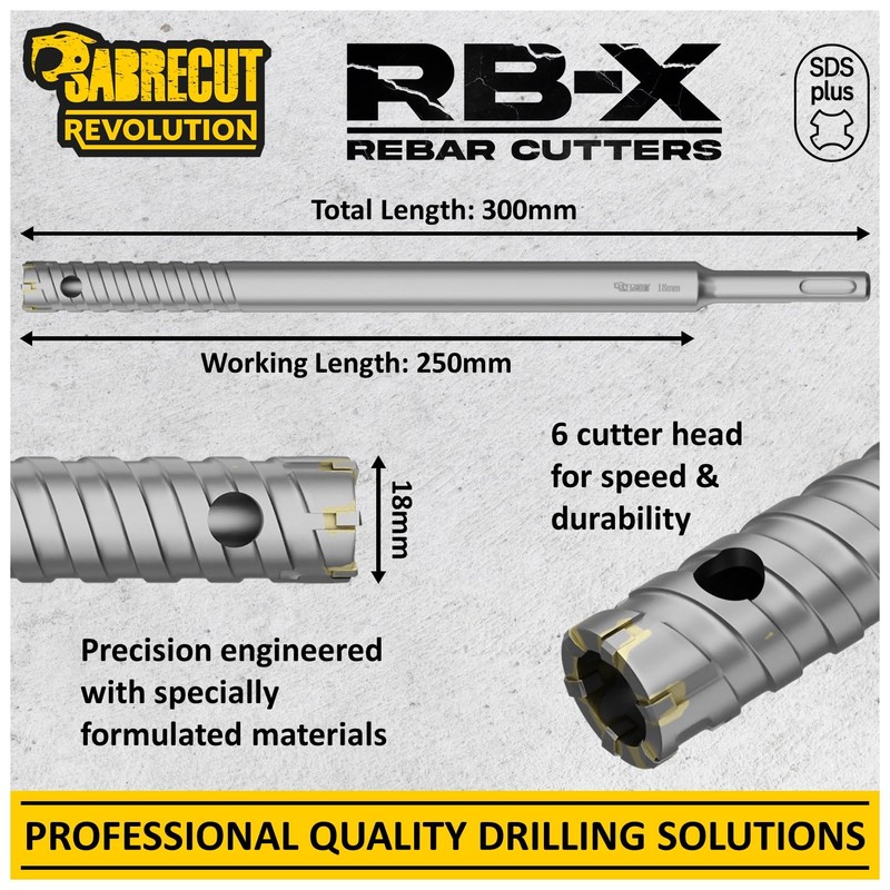 SabreCut Professional 18mm x 300mm Rebar Cutter Fixed SDS Carbide