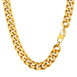 Prosteel Curb Chain Necklace Men's Classic 3/6/9/12 mm Wide Cuban Link Chain Men's Hip-Hop Chain Necklace for Men Boys Stainless Steel 18 Carat Gold-Plated 36/46/51/55/61/66/71/76 cm, Gold Plated