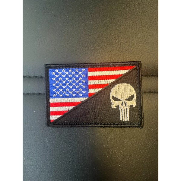 PatchCentral PUNISHER SKULL WITH USA FLAG RED WHITE BLUE 3X2
