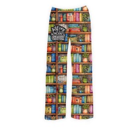 BRIEF INSANITY Lounge Pajama Pants for Men and Women | Fun & Good Vibes Book Shelf Print Bottoms - Comfy, Ultra Soft, Novelty Loungewear Pants (Just One More Chapter, Small)
