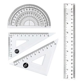 4-piece ruler set, multi-functional, portable, measuring tool, durable and durable, transparent plastic, suitable for students, students, work, examination, painting, and rectangular triangular