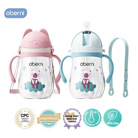 Oberni Sippy Cups 270ml/9oz Leakproof and No Spill Water Bottle with Weighted Straw, BPA-Free PP Tritan for Toddler 1-3 Years - Color: 1 Pack Blue
