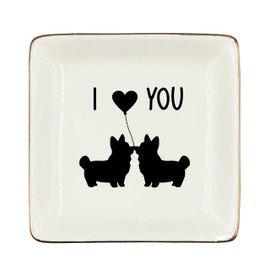 WODMIS Corgi Dog I Love You Ceramic Tray Dish, Corgi Mom Gifts Jewelry Plate Dish, Corgi Dog Ring Dish, Mothers Day Dachshund Gifts For Women Girls Corgi Dog Mom Corgi Lovers 294
