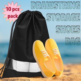 Travel Shoe Bags Set of 10 – Waterproof Drawstring Shoe Bags for Men & Women, Durable Shoe Storage Organiser for Travel & Packing, Black, Large 33x44cm