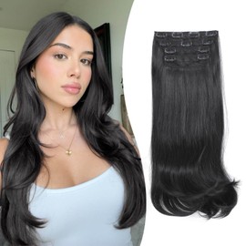 Ms Taj Hair Extensions Clip in 4pcs Natural Black Hair Extension Clip in Synthetic Long Straight Thick Full Head Wavy Hair Pieces for Women