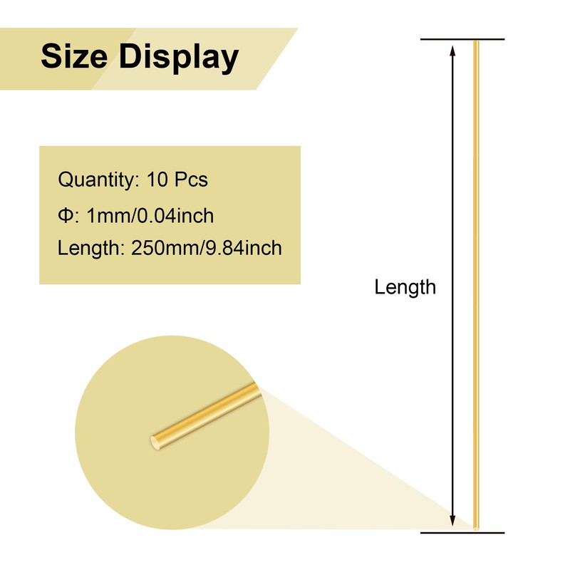 LAVMHAB Round Brass Rod 1mm x 250mm, 10 Pcs