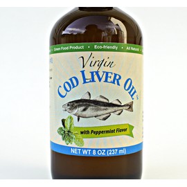 Virgin Cod Liver Oil - 8 Fl oz Natural, Wild Caught & Fresh Tasting,.High in Vitamin D, Omega 3 DHA/EPA (Peppermint Flavored)