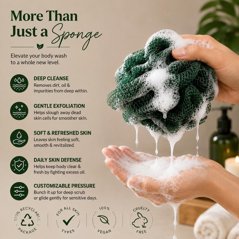 2 Pcs African Net Sponge, Exfoliating Mesh Body Scrubber for