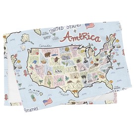 Fish Kiss 16"x24" America Map Towel is 100% Microfiber Waffle Weave Help You Explore in Detail – Our Super Absorbent & Soft, Machine Washable State Map Towel is Stain & Wrinkle Resistant