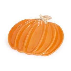 Boston International Divided Ceramic Serving Platter, 12 x 11-Inches, Orange Pumpkin