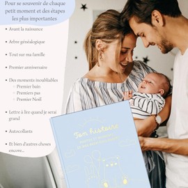 HuBorns - My First Year Baby Album up to 5 Years for Sticking Photos and Writing with 50+ Pages and Stickers, Baby Photo Album for Girls and Boys, Memory Book Ideal as Birth Gift  